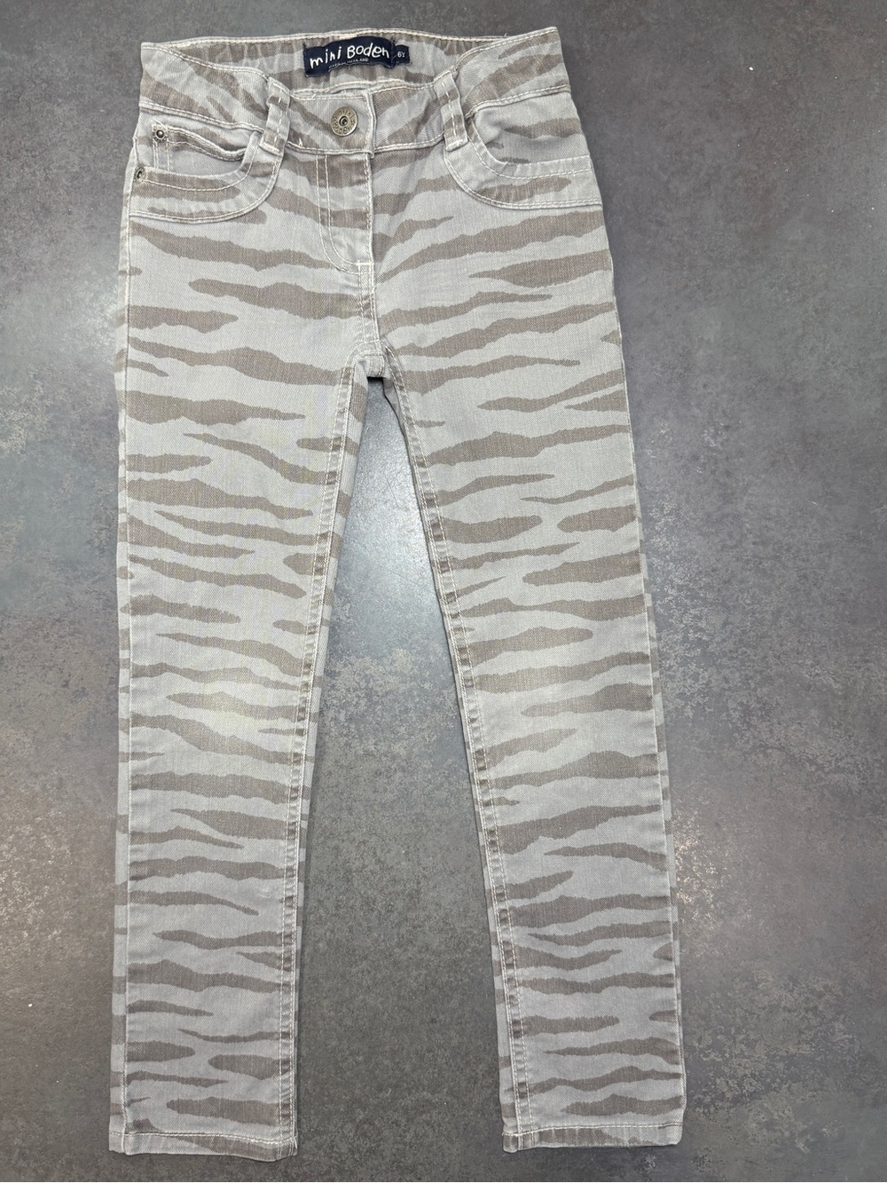 Mini Boden Gray Zebra Print Skinny Jeans Adjustable Waist 6Y